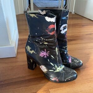 Anthropologie Floral Black Ankle Boots